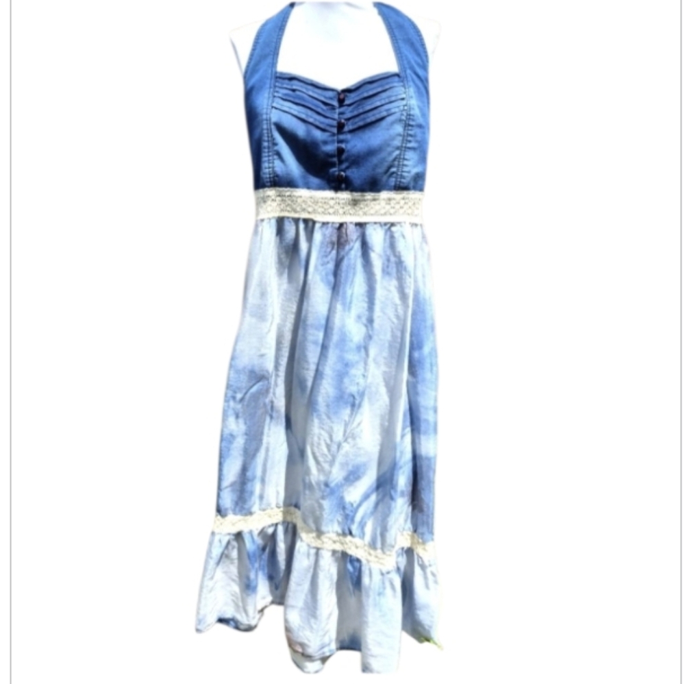 Blue Denim Halter Dress Size S/M Cotton Blend 4th Of July American